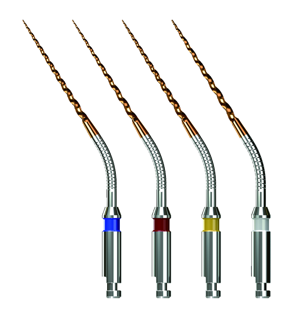 Four Spring Endo Files showing the flexible spring necks bending under load